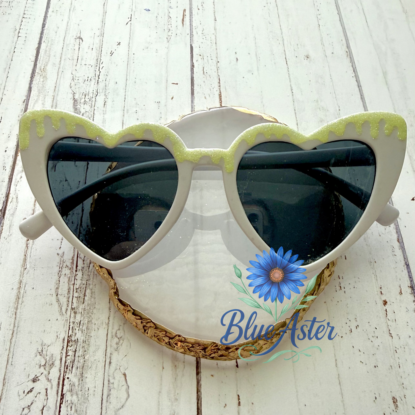 Neon Yellow Drip Heart Sunnies