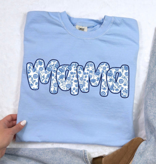 Mama Blue Floral - MTO Shirt
