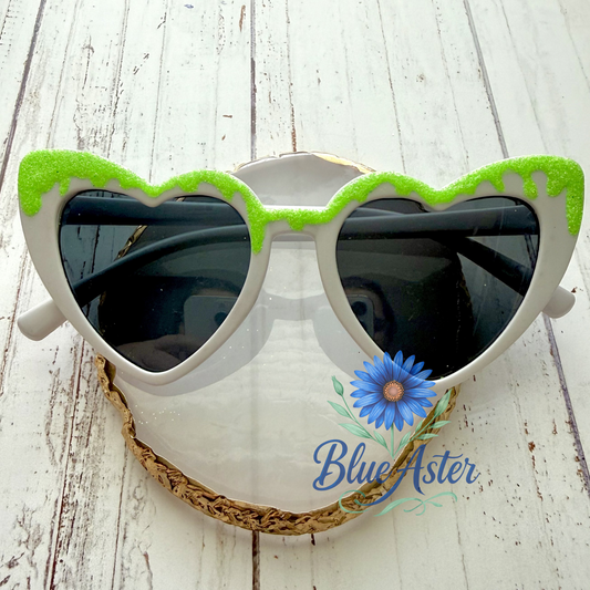 Neon Green Drip Heart Sunnies