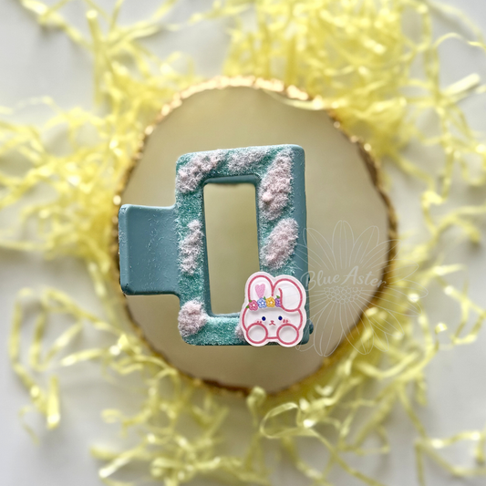 Small Teal Fuzzy Bunny RTS Clip